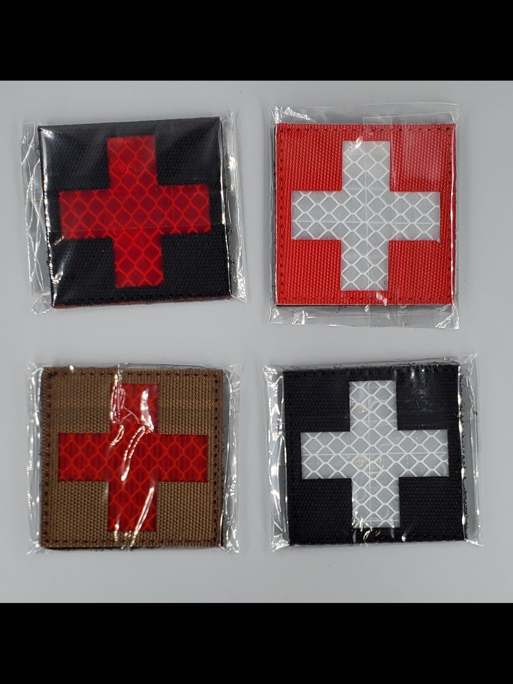 Reflective Medic Cross Hook & Loop Patches - Red, White, Black, Brown
